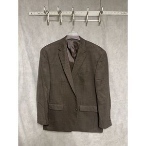 Chaps Blazer Men 48L Brown Blue Houndstooth Wool Flannel Coat Ralph‎ Lauren Luxe